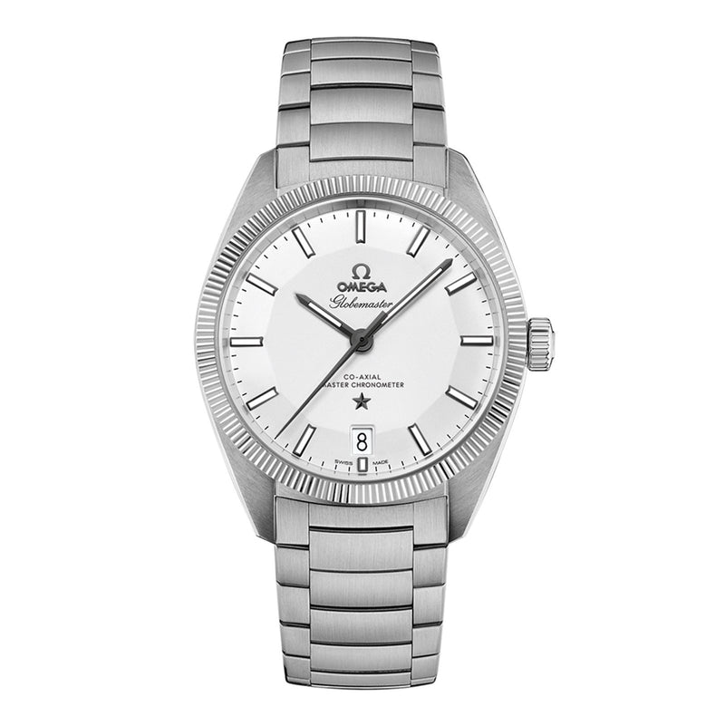 Omega Constellation Globemaster 39mm-Omega Constellation Globemaster Omega Co-Axial Master Chronometer in a 39mm stainless steel case with silver dial on stainless steel bracelet, featuring a date display and automatic movement.