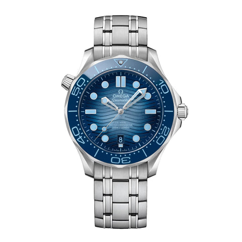 Omega Seamaster 75th Anniversary Diver 300m 42mm - Summer Blue-Omega Seamaster 75th Anniversary Diver 300m Co-Axial Master Chronometer in a 42mm stainless steel case with "summer" blue dial on stainless steel bracelet, featuring a date display and automatic movement.