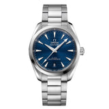 Omega Seamaster Aqua Terra 150m 38mm-Omega Seamaster Aqua Terra 150m Omega Co-Axial Master Chronometer in a 38mm stainless steel case with blue dial on stainless steel bracelet, featuring a date display and automatic movement.