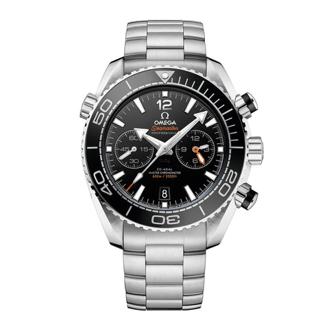 Omega Seamaster Planet Ocean 600m 45.5mm - Chronograph-Omega Seamaster Planet Ocean 600M Omega Co-Axial Master Chronometer Chronograph in a 45.5mm stainless steel case with black dial on stainless steel bracelet, featuring a chronograph function, date display and automatic movement.