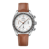 Omega Speedmaster 38-Omega Speedmaster 38 Co-Axial Chronograph 38mm - 324.32.38.50.02.001 - Omega Speedmaster 38 in a stainless steel case with silver dial on Nova Nappa leather strap, featuring a chrongraph function, date display and automatic movement.