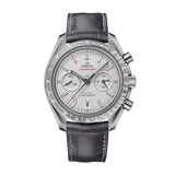 Omega Speedmaster Dark Side of the Moon 44.25mm - Grey Side of the Moon-Omega Speedmaster Moonwatch Omega Co-Axial Chronograph in a 44.25mm grey ceramic case with grey dial on leather strap, featuring a chronograph function, date display and an automatic movement with up to 60 hours of power reserve.