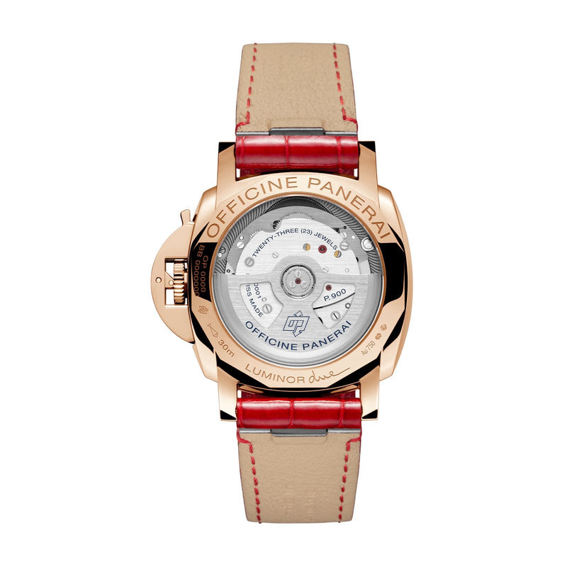 Panerai Luminor Due MadrePerla - 38mm-Panerai Luminor Due Piccolo MadrePerla in a 38mm rose gold case with mother-of-pearl dial on quick release leather strap, featuring small seconds, date display and automatic movement with up to 3 days of power reserve.