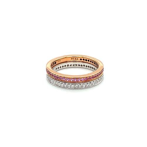 Pink Sapphire Band and Diamond Band Set-Pink Sapphire Band and Diamond Band Set -