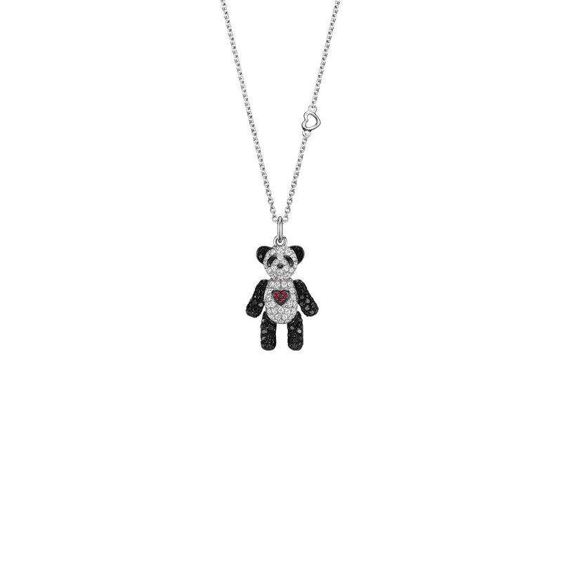 Qeelin Je T'aime Bo Bo Necklace-Qeelin Je T'aime Bo Bo Necklace - Petite Je t'aime Bo Bo necklace in 18K white gold with diamonds, black diamonds and rubies.