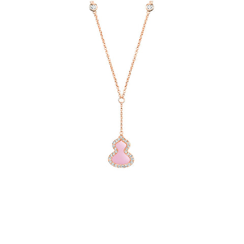 Qeelin Petite Wulu Necklace-Qeelin Petite Wulu Necklace - WU-NL0009D-RGDPO - Petite Wulu necklace in 18K rose gold with diamonds and pink opal