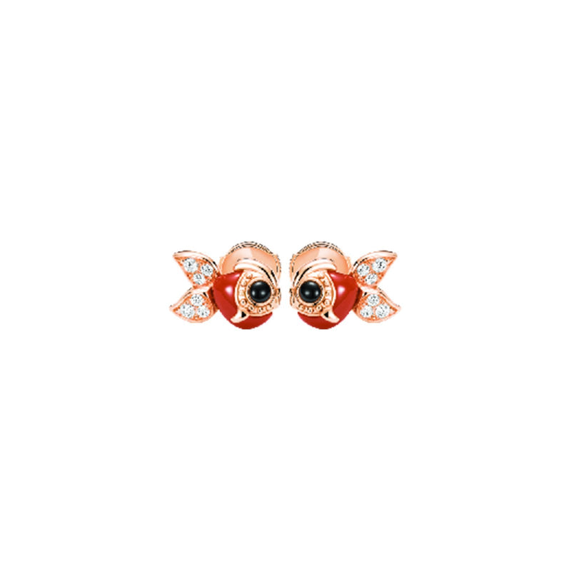 Qeelin Qin Qin Earrings-Qeelin Qin Qin Earrings - QQ-050-ER-RGDRA - Petite Qin Qin earrings in 18K rose gold with diamonds, red agate & onyx