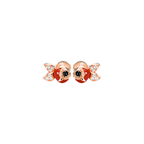Qeelin Qin Qin Earrings-Qeelin Qin Qin Earrings - QQ-050-ER-RGDRA - Petite Qin Qin earrings in 18K rose gold with diamonds, red agate & onyx