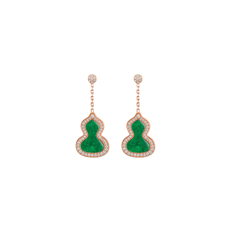 Qeelin Small Wulu Earrings-Qeelin Small Wulu Earrings - WU-030-SER-RGDGJE - 18 karat rose gold small wulu earrings with diamonds and jade