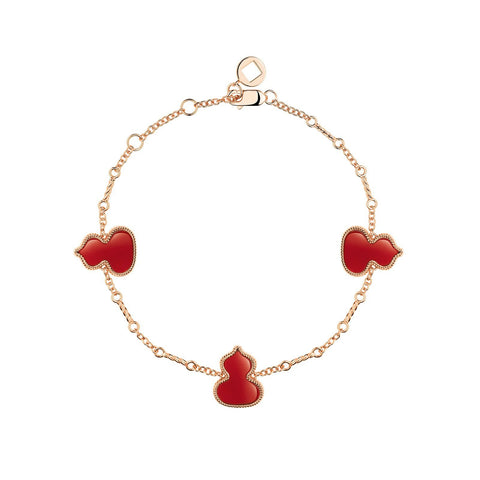 Qeelin Wulu Bracelet-Qeelin Wulu Bracelet - 18 karat rose gold with three red agate wulu stations on bracelet.