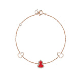 Qeelin Wulu Bracelet-Qeelin Wulu Bracelet - 18 karat rose gold with one red agate and diamond wulu in the center and two gold wulu on each side.