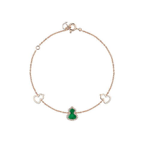 Qeelin Wulu Bracelet-Qeelin Wulu Bracelet - 18 karat rose gold with one jade and diamond wulu in the center and two gold wulu on each side.