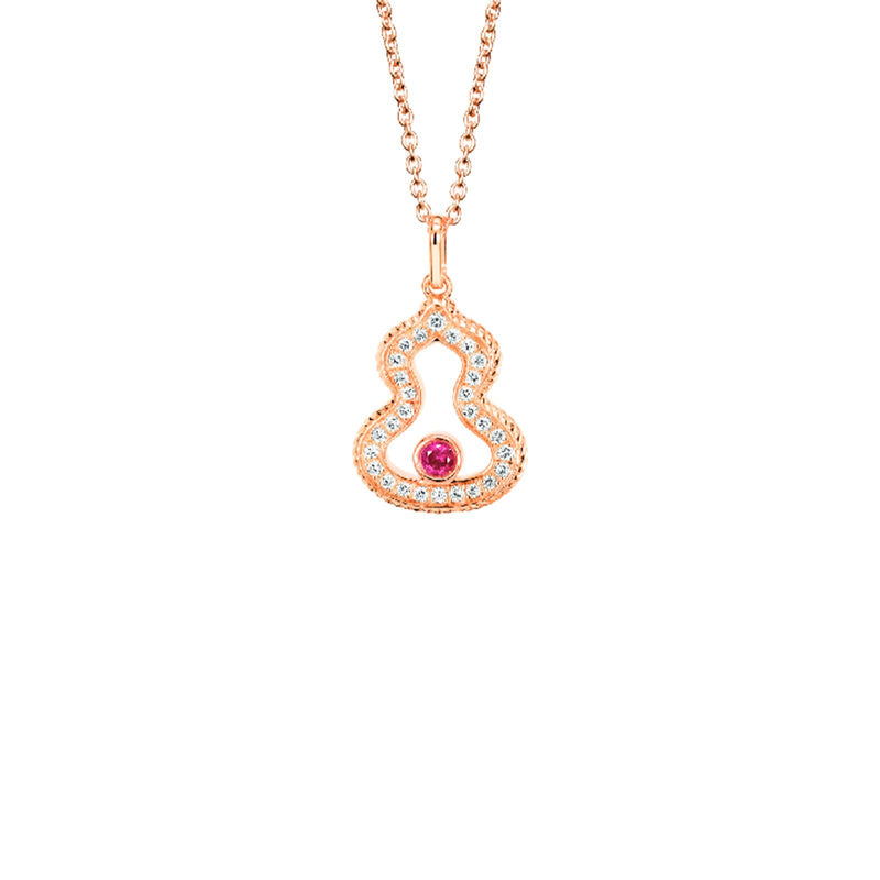 Qeelin Wulu Necklace-Qeelin Wulu Necklace - WU-040-LGNL-RGDRU - Wulu necklace in 18K rose gold with diamonds and ruby
