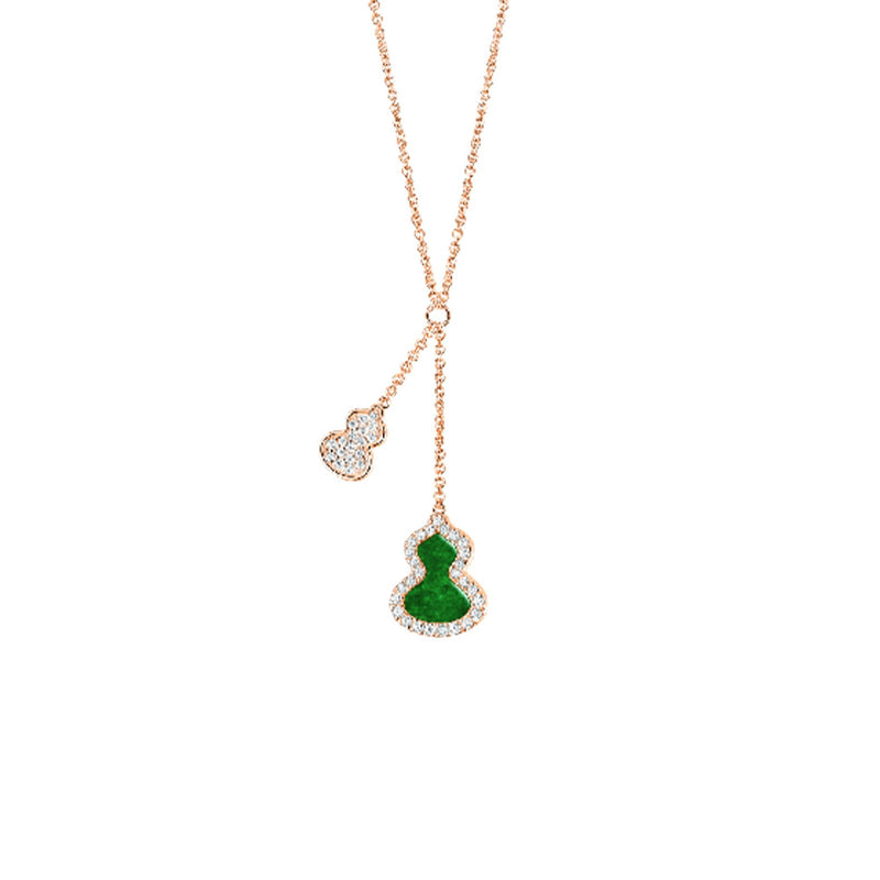 Qeelin Wulu Petite Necklace-Qeelin Wulu Petite Diamond Necklace - WU-NL0008C-RGDGJE -18K Rose Gold Wulu Jade Diamond Necklace.