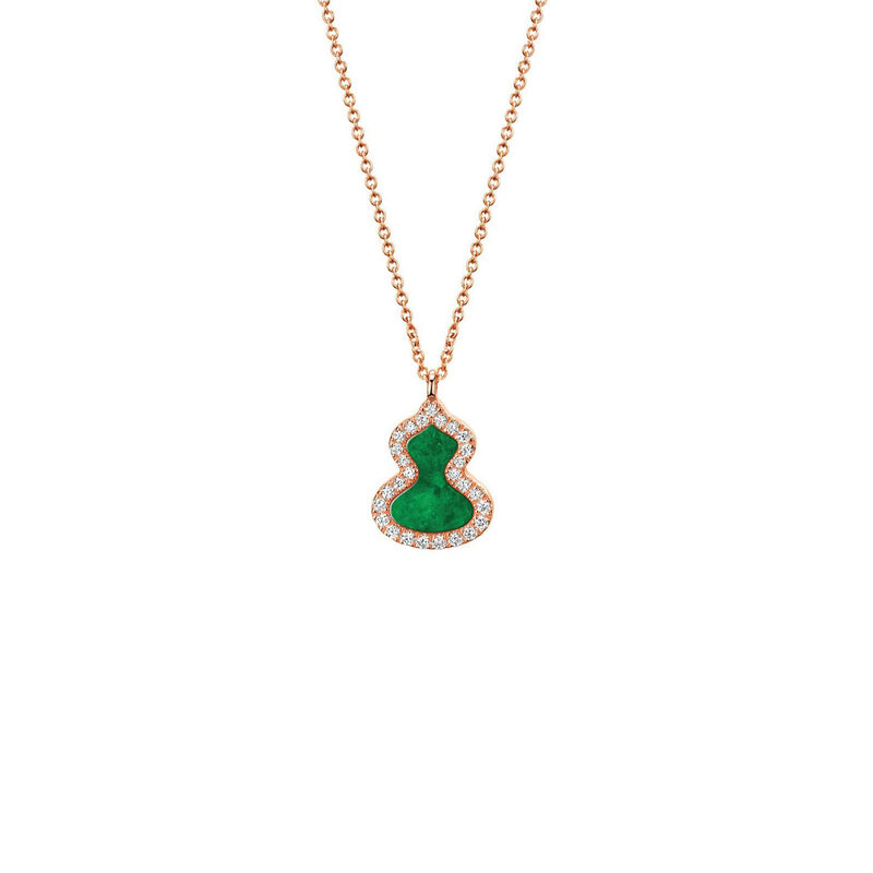 Qeelin Wulu Petite Necklace-18 karat rose gold with jade and diamonds wulu pendant with chain.