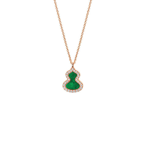 Qeelin Wulu Petite Necklace-18 karat rose gold with jade and diamonds wulu pendant with chain.