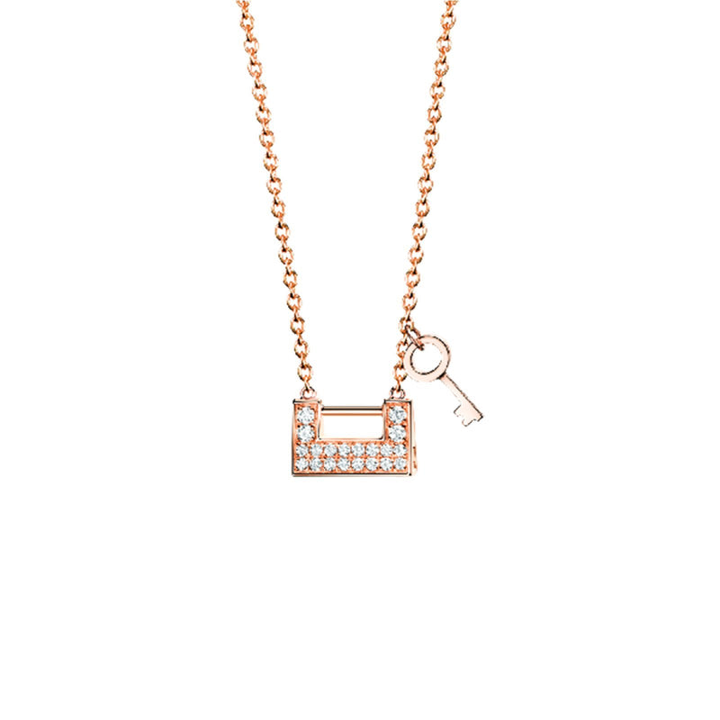 Qeelin Yu Yi Lock Necklace-Qeelin Yu Yi Lock Necklace - YYL-NL0009A-RGD - Yu Yi Lock with key necklace in 18K rose gold with diamonds