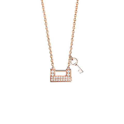 Qeelin Yu Yi Lock Necklace-Qeelin Yu Yi Lock Necklace - YYL-NL0009A-RGD - Yu Yi Lock with key necklace in 18K rose gold with diamonds