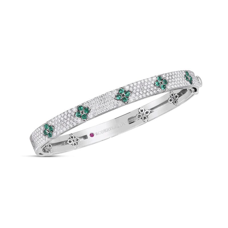 Roberto Coin Love in Verona Pavé Diamond & Emerald Medium Bangle-Roberto Coin Love in Verona Pavé Diamond & Emerald Medium Bangle - 8883013AWBAEM