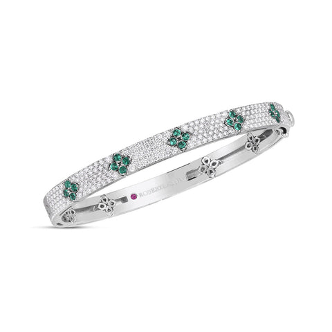 Roberto Coin Love in Verona Pavé Diamond & Emerald Medium Bangle-Roberto Coin Love in Verona Pavé Diamond & Emerald Medium Bangle - 8883013AWBAEM