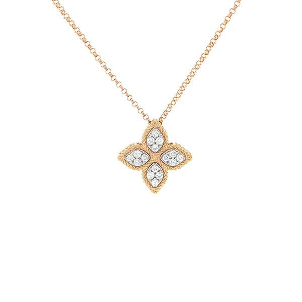 Roberto Coin Princess Flower Diamond Necklace-Roberto Coin Princess Flower Diamond Necklace in 18 karat rose gold with diamonds.