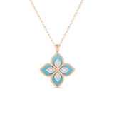Roberto Coin Venetian Princess Diamond & Turquoise Flower Necklace-Roberto Coin Venetian Princess Diamond & Turquoise Flower Necklaces - 8882784AH18XT