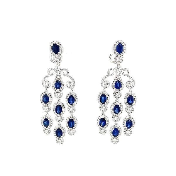 Sapphire Diamond Chandelier Earrings-Sapphire Diamond Chandelier Earrings -