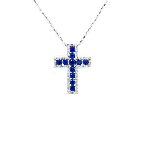 Sapphire Diamond Cross Pendant and Chain-Sapphire Diamond Cross Pendant and Chain -
