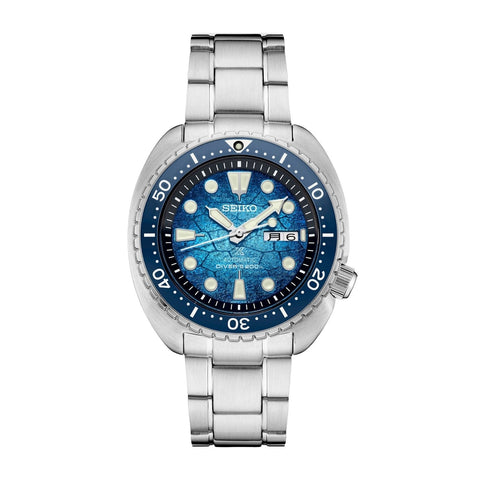 Seiko Prospex U.S. Special Edition SRPH59-Seiko Prospex Special Edition SRPH59 - Seiko Prospex U.S. Special Edition SRPH59 in a 45mm stainless steel/blue ceramic case with turtle shell motif blue dial on stainless steel bracelet, featuring a day date display and automatic movement with up to 41 hours of power reserve.