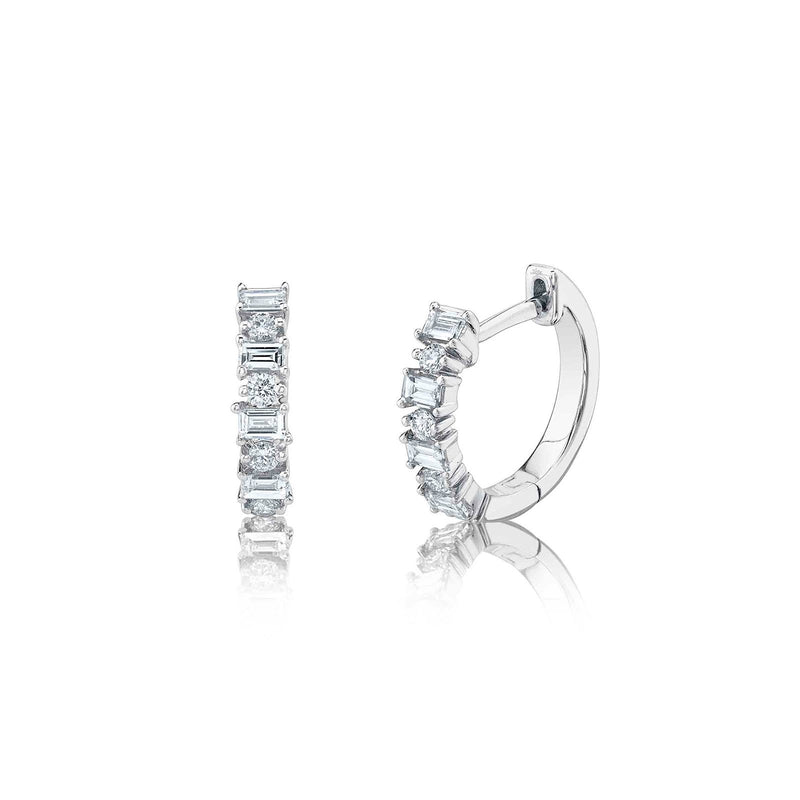 Shy Creation Diamond Baguette Huggie Earrings 0.42 CT-Shy Creation Baguette Huggie Earrings - SC55009030 - Shy Creation Baguette Huggie Earrings in 14 karat white gold with diamonds totaling 0.42 carats.