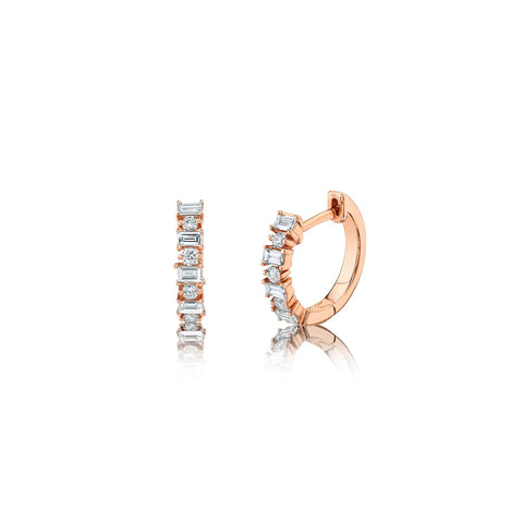 Shy Creation Diamond Baguette Huggie Earrings 0.42 CT-Shy Creation Baguette Huggie Earrings - SC55009032 - Shy Creation Diamond Baguette Huggie Earrings in 14 karat rose gold with diamonds totaling 0.42 carats.