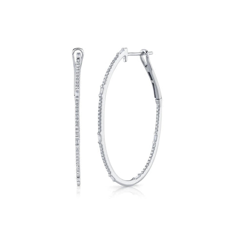 Shy Creation Diamond Baguette Oval Hoop Earrings 0.44 CT-Shy Creation Diamond Baguette Oval Hoop Earrings - SC55004901V2 - Shy Creation Diamond Baguette Oval Hoop Earrings in 14 karat white gold with&nbsp; baguette cut and round cut diamonds totaling 0.44 carats.