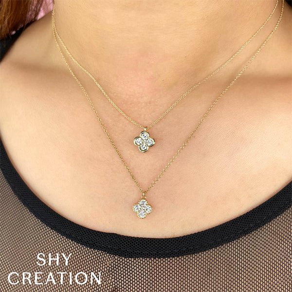 Shy Creation Diamond Clover Necklace 0.34 CT-Shy Creation Diamond Clover Necklace - SC22009362