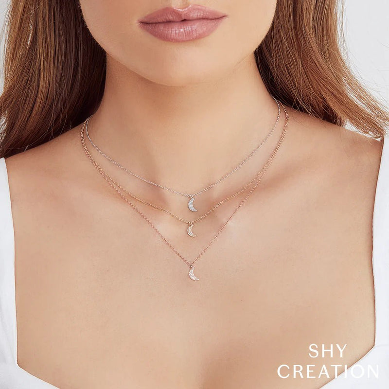 Shy Creation Diamond Crescent Moon Necklace 0.06 CT-Shy Creation Diamond Crescent Moon Necklace - SC55002688