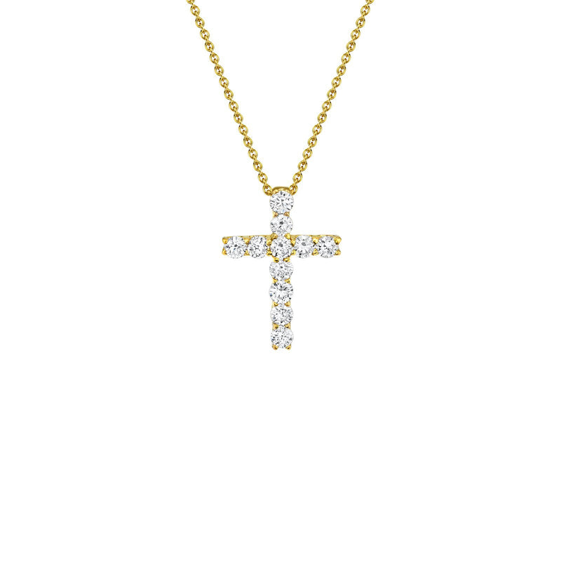 Shy Creation Diamond Cross Necklace 0.32CT-Shy Creation Diamond Cross Necklace in 14 karat yellow gold with diamonds totaling 0.32 carats.
