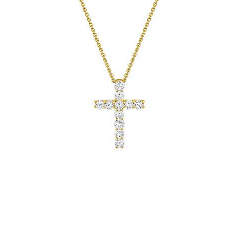 Shy Creation Diamond Cross Necklace 0.32CT-Shy Creation Diamond Cross Necklace in 14 karat yellow gold with diamonds totaling 0.32 carats.