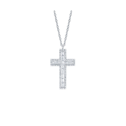 Shy Creation Diamond Baguette Cross Necklace 0.31 CT-Shy Creation Diamond Cross Necklace - SC55007317
