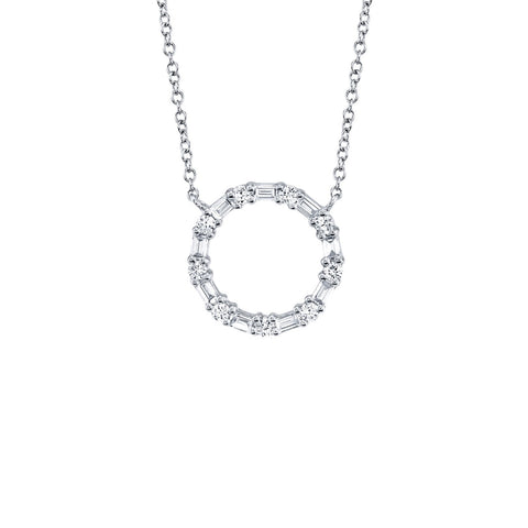 Shy Creation Diamond Baguette Circle Necklace 0.29 CT-Shy Creation Diamond Cross Necklace - SC55008725