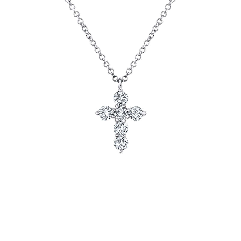 Shy Creation Diamond Cross Necklace 0.17 CT-Shy Creation Diamond Cross Necklace in 14 karat white gold with diamonds totaling 0.17 carats.