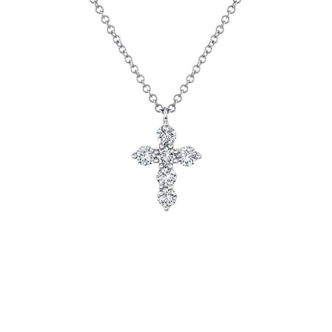Shy Creation Diamond Cross Necklace 0.17 CT-Shy Creation Diamond Cross Necklace in 14 karat white gold with diamonds totaling 0.17 carats.