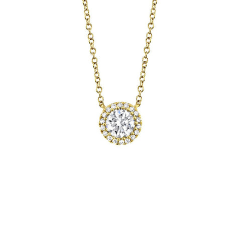 Shy Creation Diamond Halo Necklace 0.40 CT-Shy Creation Diamond Halo Necklace in 14 karat yellow gold with diamonds totaling 0.40 carats.