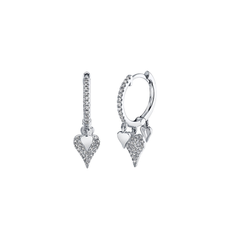 Shy Creation Diamond Pave Heart Huggie Earrings 0.20 CT-Shy Creation Diamond Heart Dangle Huggie Earrings - SC55020776