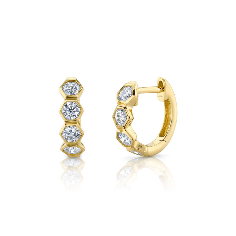 Shy Creation Diamond Hexagon Huggie Earrings 0.64 CT-Shy Creation Diamond Hexagon Huggie Earrings in 14 karat yellow gold with diamonds.