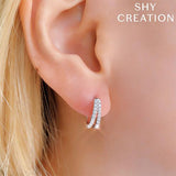 Shy Creation Diamond Oval Hoop Earrings 0.40 CT-Shy Creation Diamond Huggie Earrings - SC22005527