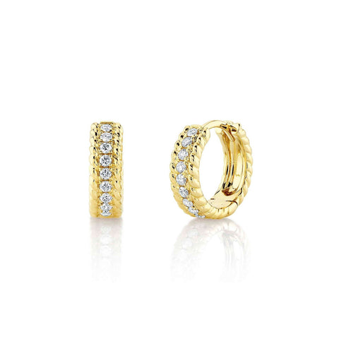 Shy Creation Diamond Huggie Earrings 0.18 CT-Shy Creation Diamond Huggie Earrings in 14 karat yellow gold with diamonds totaling 0.18 carat.