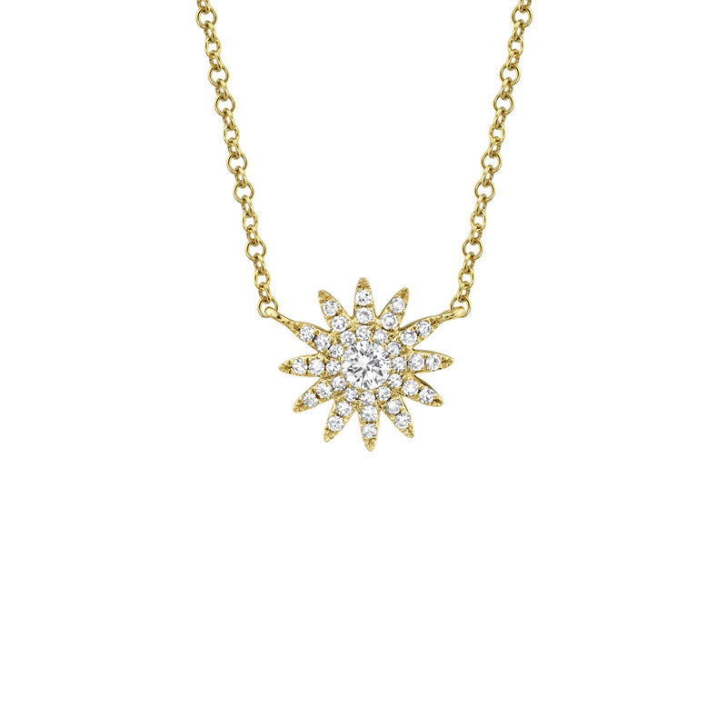 Shy Creation Diamond Starburst Necklace 0.15 CT-Shy Creation Diamond Starburst Necklace in 14 karat yelow gold with diamonds.