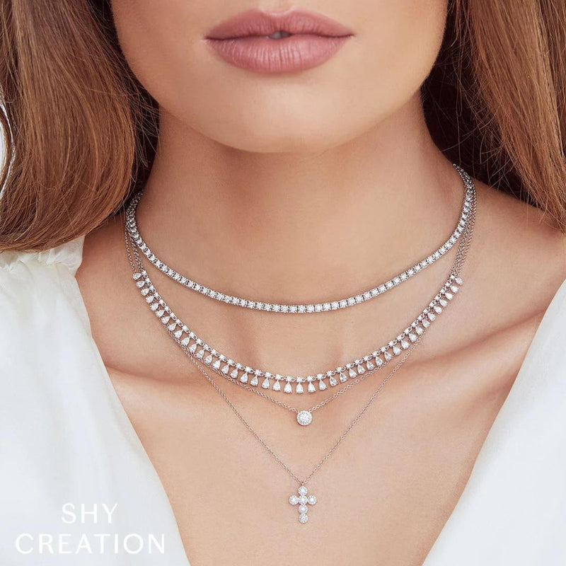 Shy Creation Diamond Halo Necklace 0.25 CT-Shy Creation Eden Diamond Necklace - SC55005792
