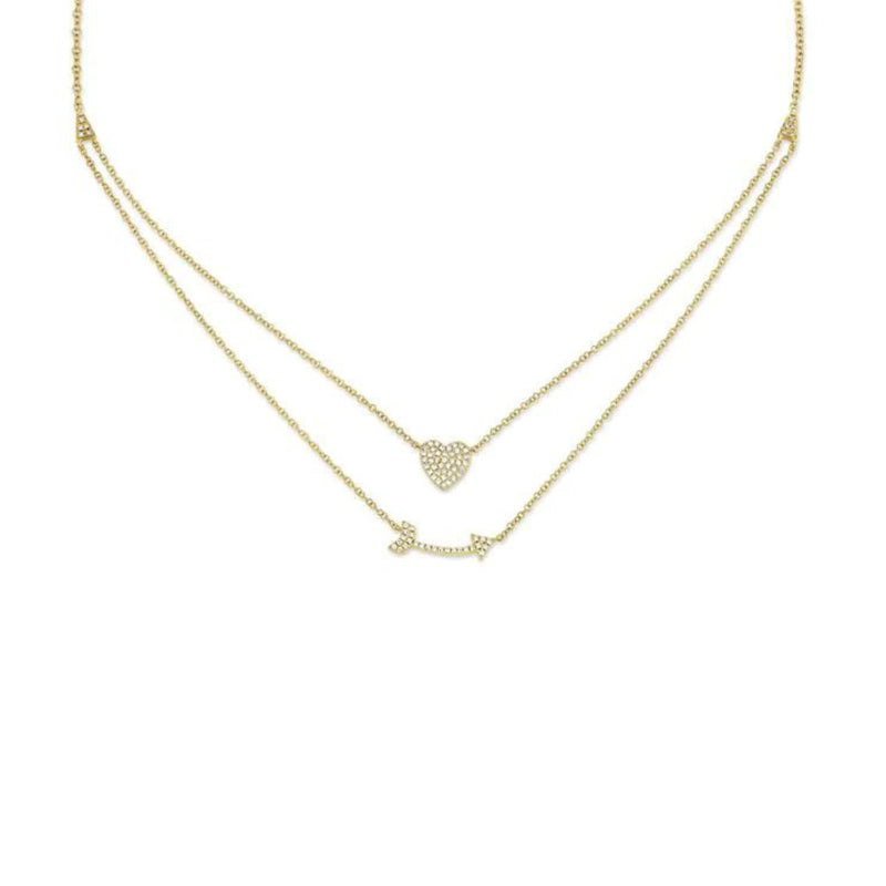 Shy Creation Diamond Pavé Heart & Arrow Necklace 0.18 CT-Shy Creation Kate Diamond Pave Heart & Arrow Necklace - SC55004377 - Shy Creation Kate Diamond Pavé Heart &amp; Arrow Double Row Necklace in 14 karat yellow gold.