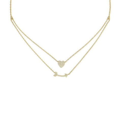 Shy Creation Diamond Pavé Heart & Arrow Necklace 0.18 CT-Shy Creation Kate Diamond Pave Heart & Arrow Necklace - SC55004377 - Shy Creation Kate Diamond Pavé Heart &amp; Arrow Double Row Necklace in 14 karat yellow gold.