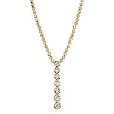 Shy Creation Diamond Bezel Lariat Necklace 4.39 CT-Shy Creation Lariat Diamond Necklace - SC55024077